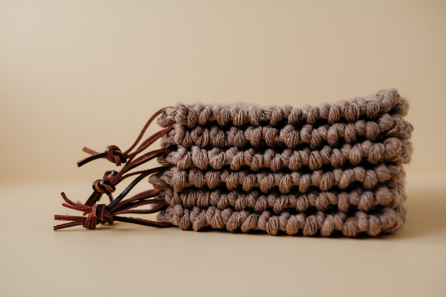 Handcrafted Cotton Rope Trivets with Leather Strap | Heat-Resistant Table Mats | Boho & Rustic Kitchen Decor