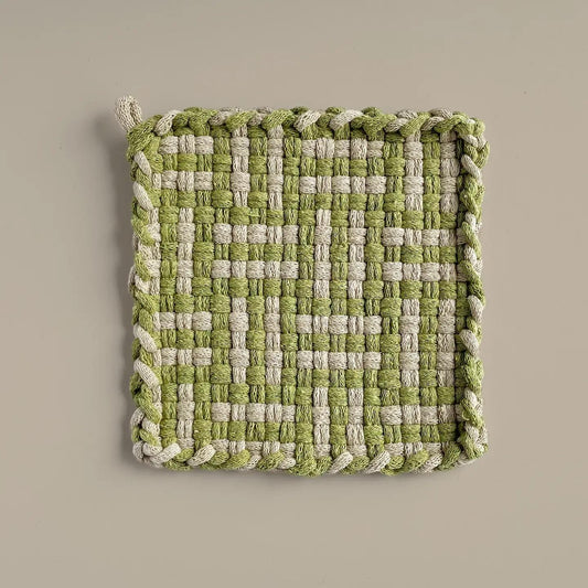 Handwoven Cotton Potholder/Trivet - Leaf & Flax (Homestead)