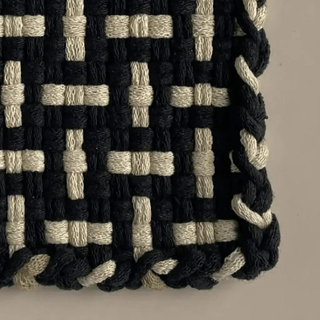 Handwoven Cotton Potholder/Trivet - Black & Flax (Heritage)