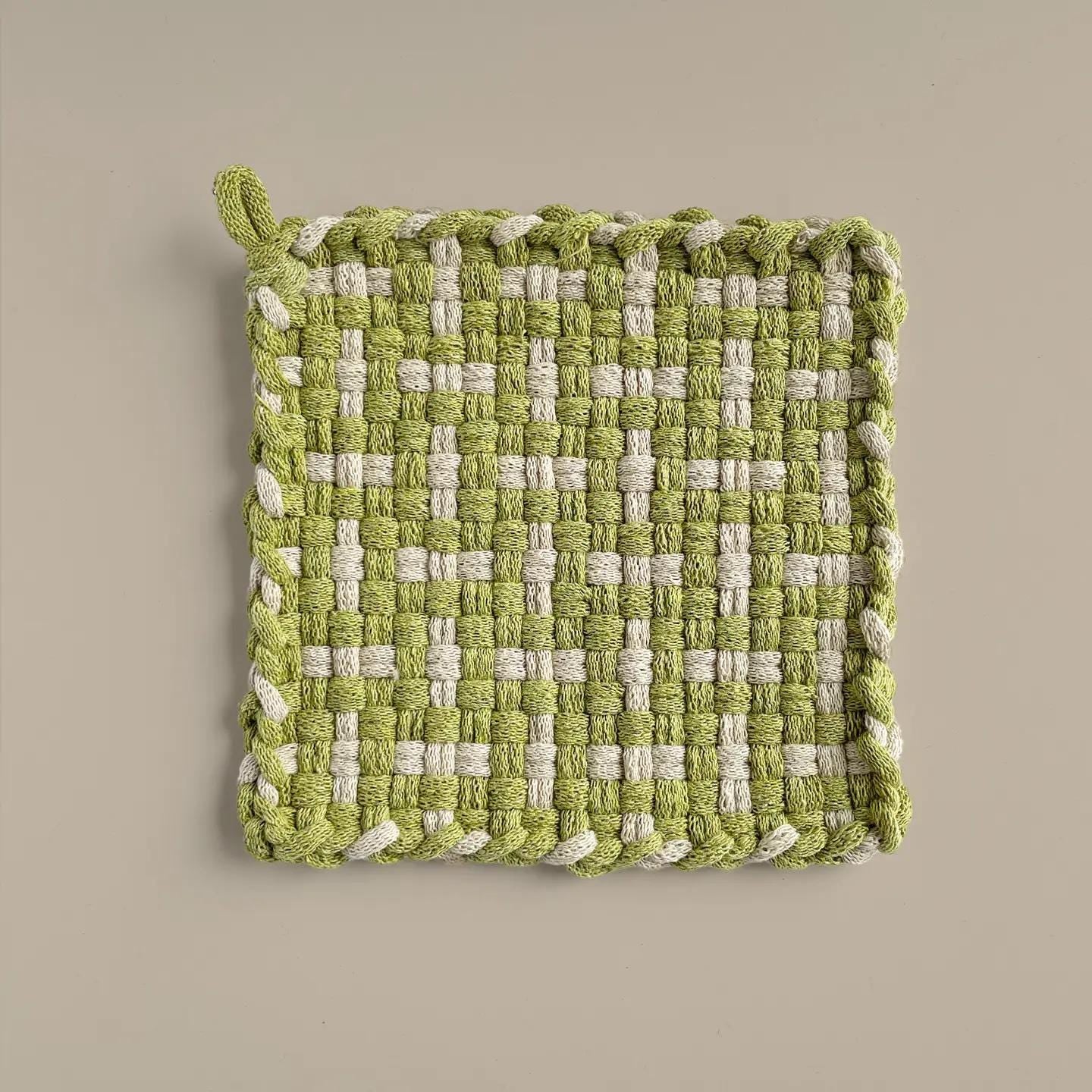 Handwoven Cotton Potholder/Trivet - Leaf & Flax (Heritage)