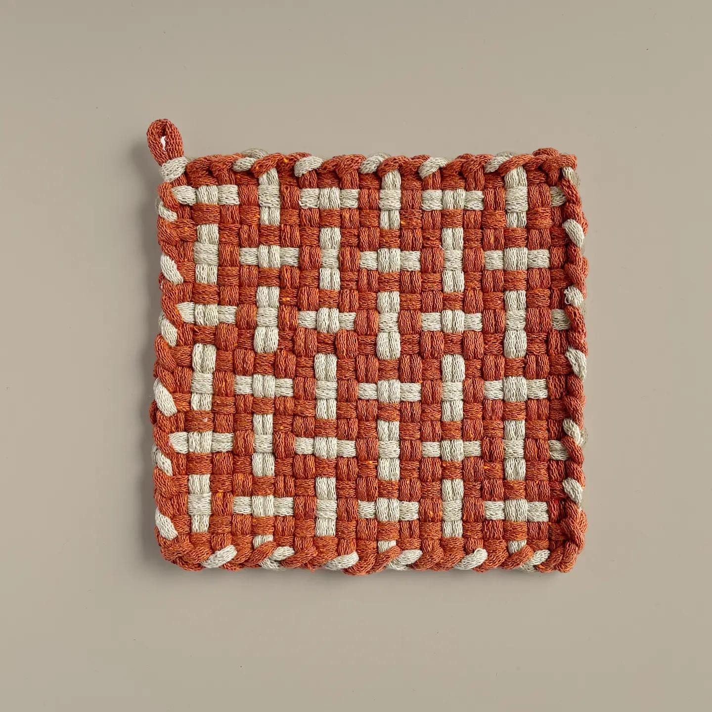 Handwoven Cotton Potholder/Trivet - Spice & Flax (Heritage)