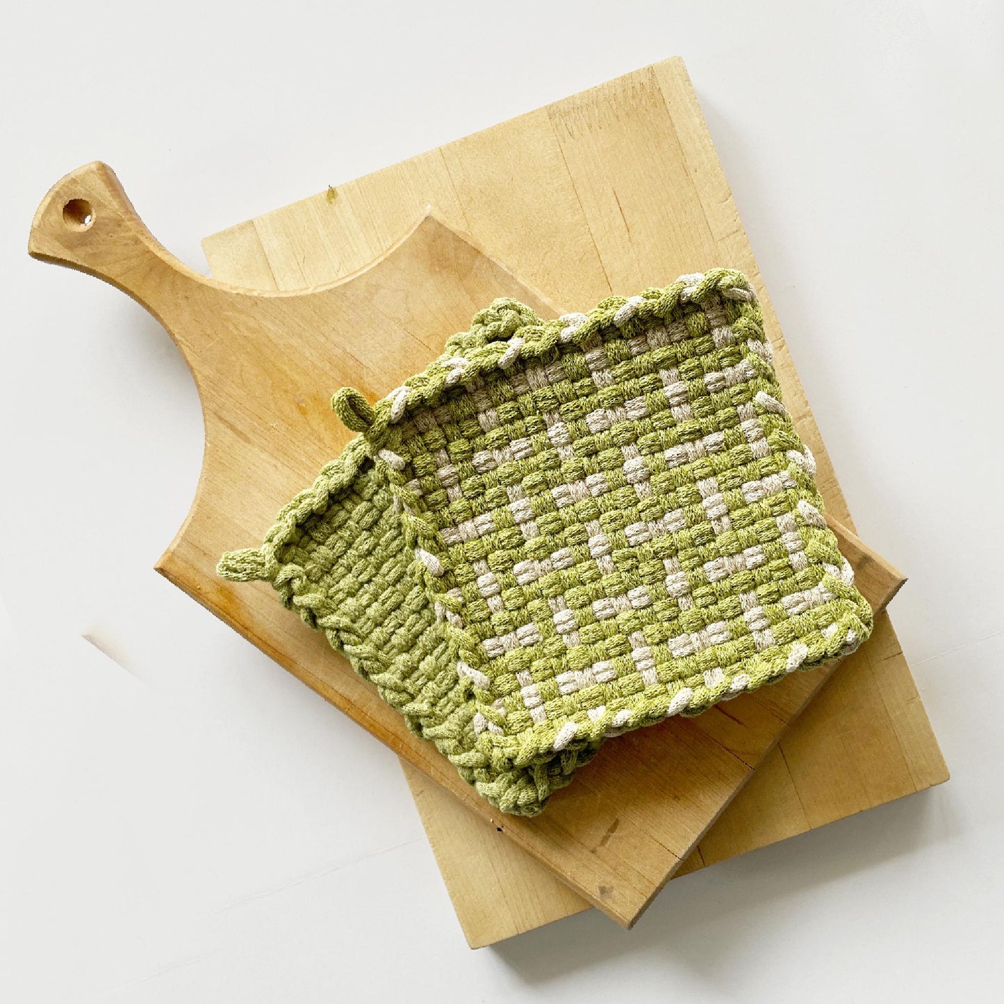 Handwoven Cotton Potholder/Trivet - Leaf & Flax (Heritage)