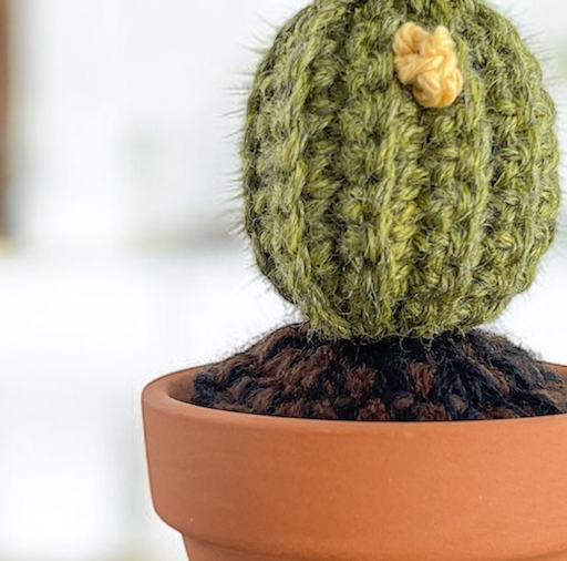 Crocheted Double Barrel Cactus in Terracotta Pot