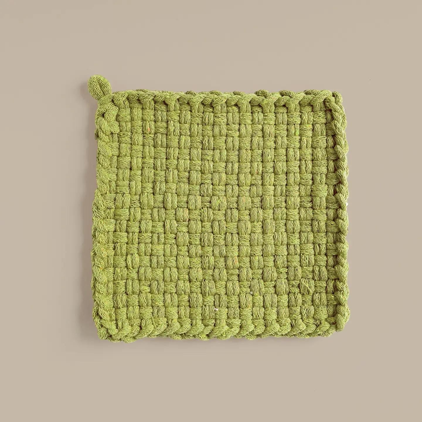 Handwoven Cotton Potholder/Trivet - Leaf