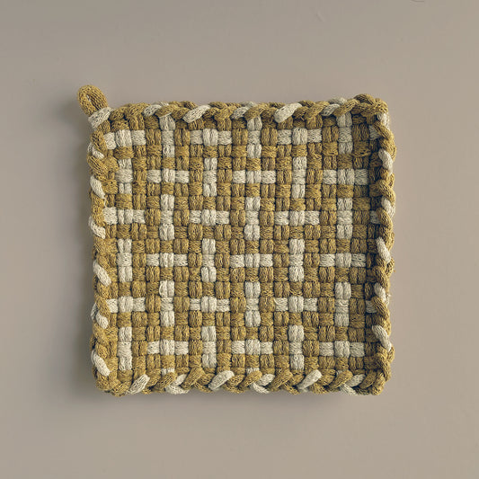 Handwoven Cotton Potholder/Trivet - Ochre & Flax (Heritage)