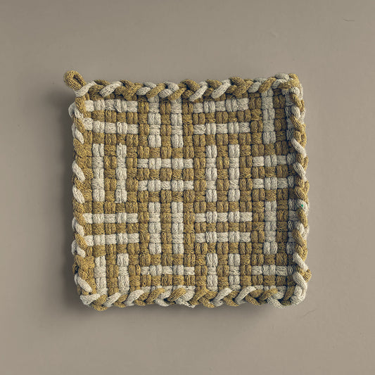 Handwoven Cotton Potholder/Trivet - Ochre & Flax (Homestead)